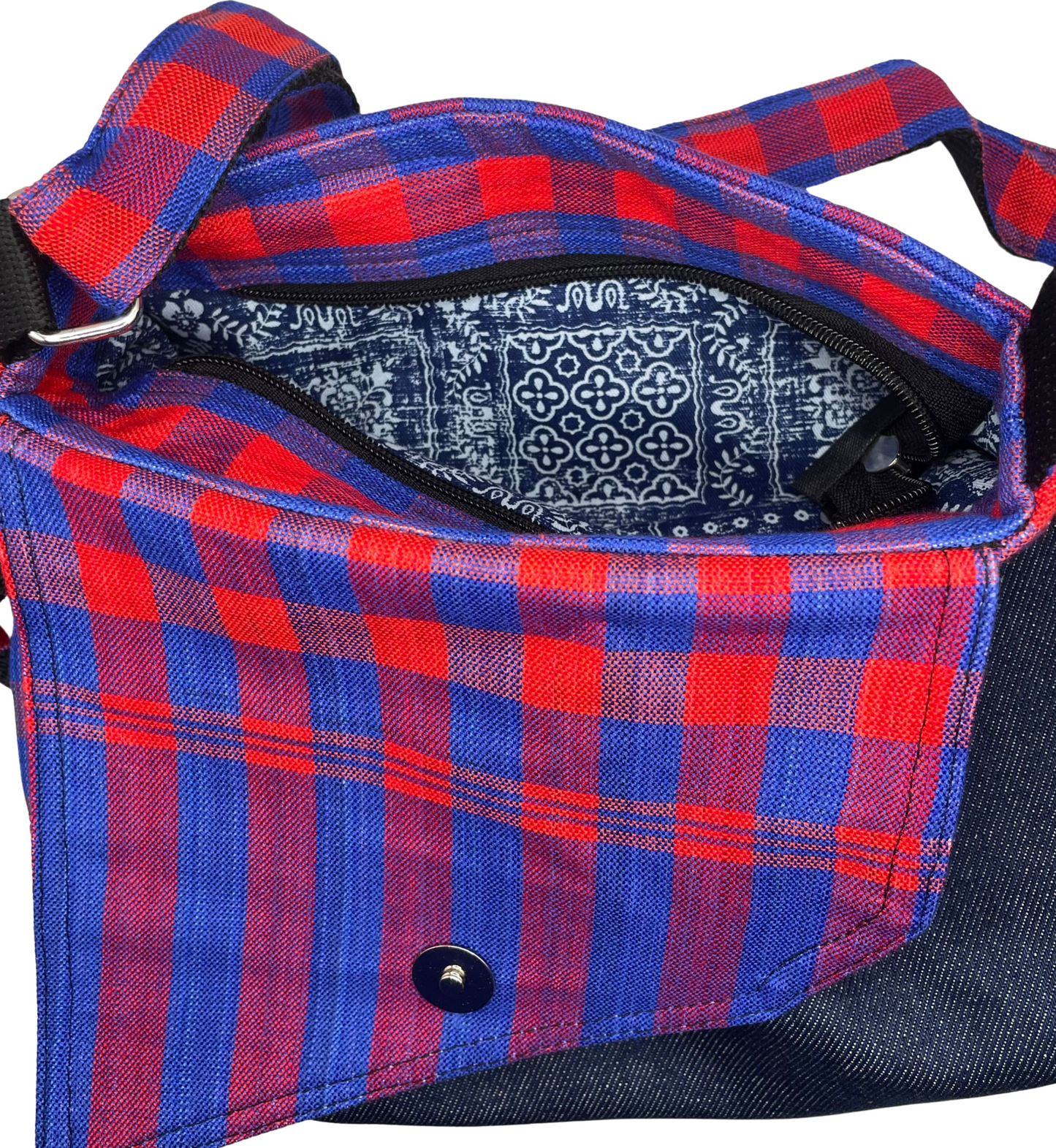 Blue Denim & Red - Small Shoulder Bag