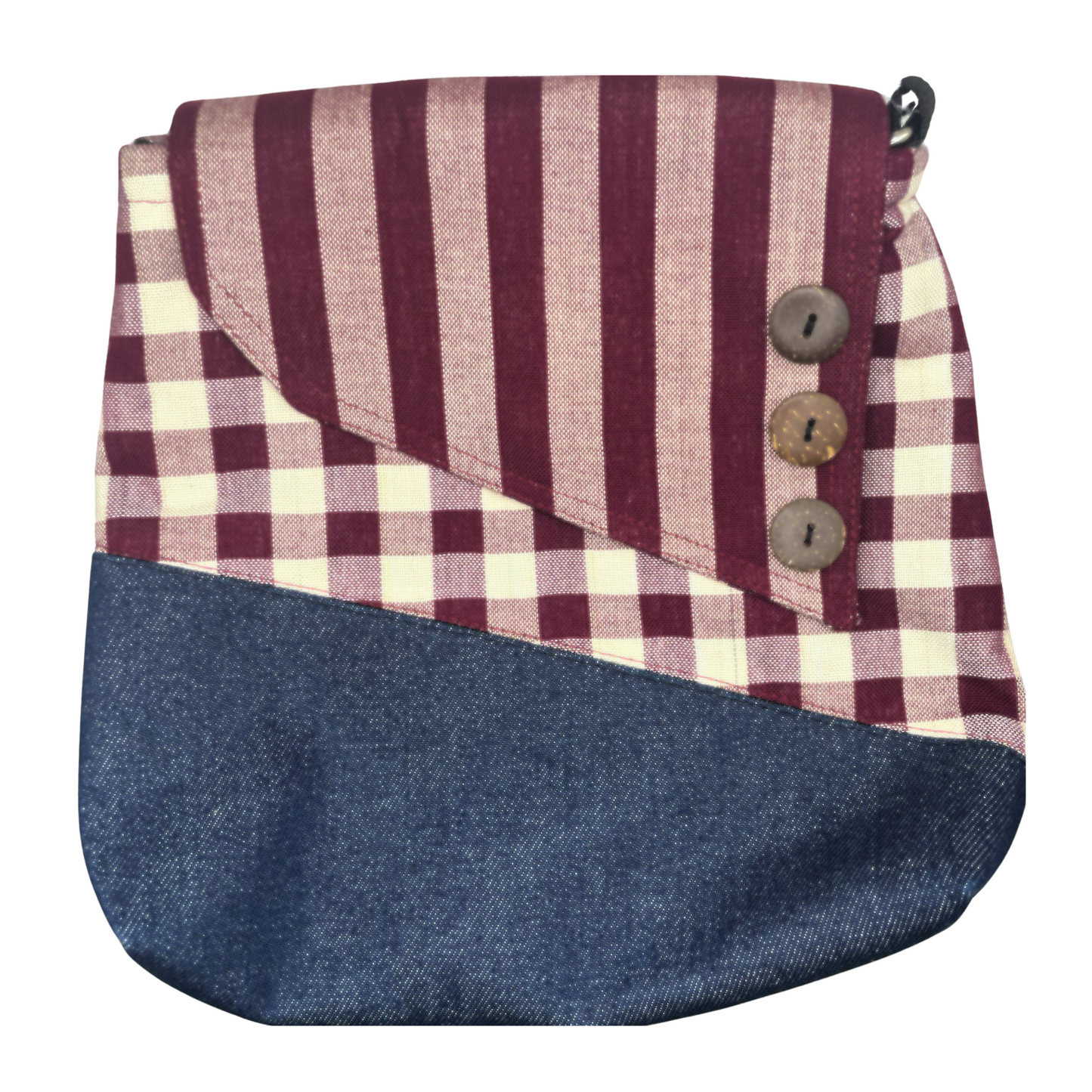 Blue Denim & Maroon - Small Shoulder Bag